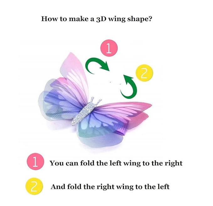 6Pcs/pack 3D Colorful Organza Butterfly Hair Clips - Chiffon Fairy Wings - Ribbon Wrapped Clips 0.4Inch Barrettes Hair Accessories For Women(Multicolor1)