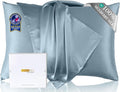 ZIMASILK Upgraded 100% Pure Mulberry Silk Pillowcase for Hair and Skin Silk Pillow Cases with Reinforced Hidden Zipper, More Soft & Durable Grade 6A Silk, Gift Box 1Pc (Standard 20"x26", Light Blue)