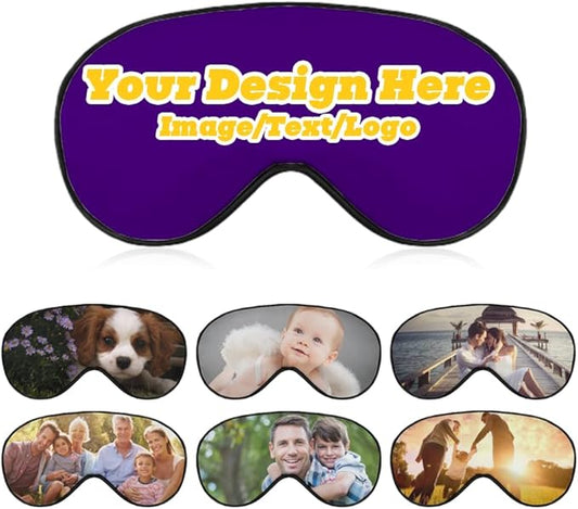 Custom Personalized Sleep Eye Mask Add Any Photo Text Logo Design Your Own Soft Blindfold Eyemask Blackout Eye Cover for Men Women Home Travel Offices, Indigo, 8.1"x4.1"
