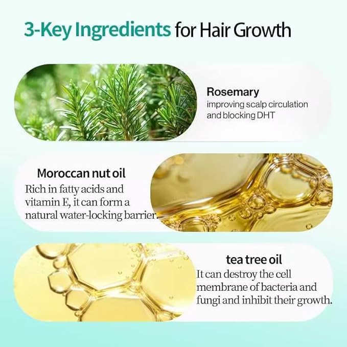 Rosemary Hair Oil, a lightweight rosemary essential oil spray, suitable for all scalps and hair, free of parabens and sulfate surfactants, 15ml. (3, 10.5ml)