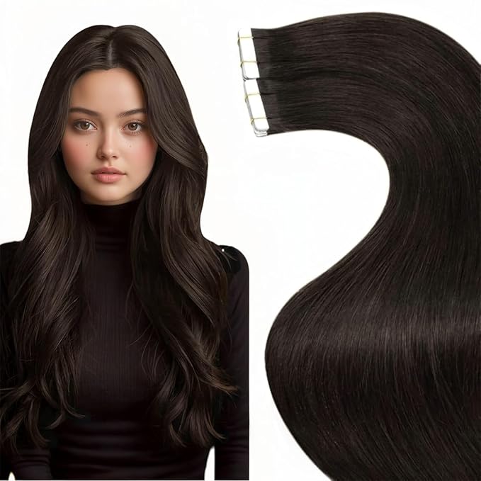 LaaVoo Tape in Hair Extensions Human Hair #2 Darkest Brown Tape in Extensions Real Human Hair 14 Inch 20 Pcs 40 Gram