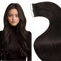 LaaVoo Tape in Hair Extensions Human Hair Brown Tape in Extensions Darkest Brown Tape ins Human Hair Extensions Double Wefts 18 Inch 20pcs 50g