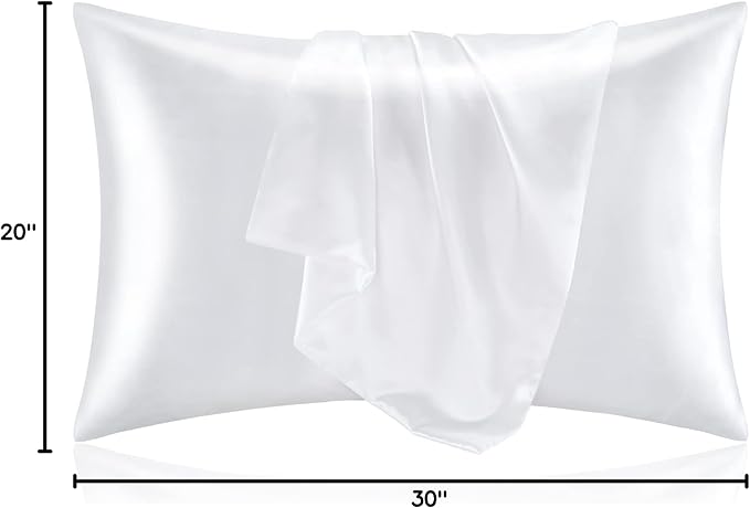 BEDELITE Satin Pillowcase for Hair and Skin, Super Soft and Cooling Similar to Silk Pillow Cases 2 Pack with Envelope Closure, Gift for Women Men(20"x30" Queen Size, White)