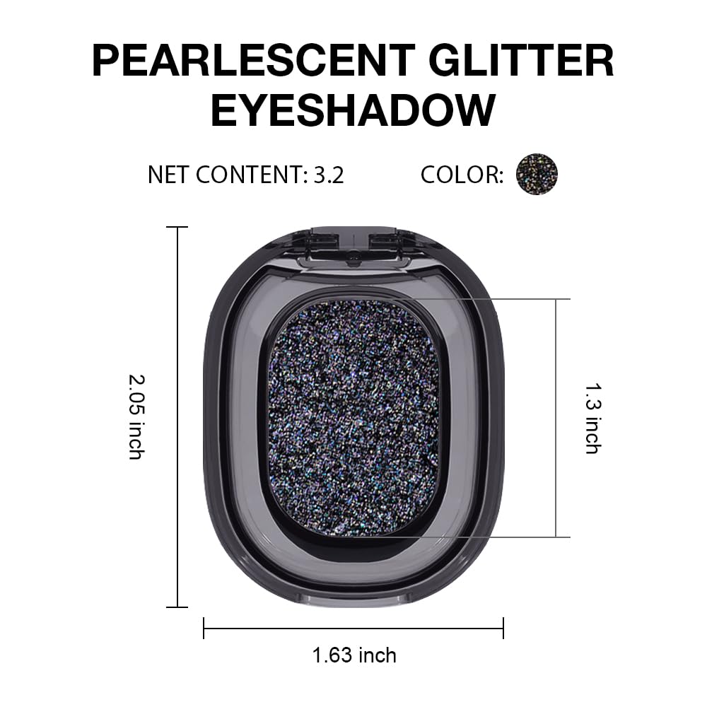 Black Glitter Eyeshadow Palette Makeup for Women, Glitter Shimmer Metallic Holographic Iridescent Single Monochrome Eyeshadow Halloween Birthday Party Wear Makeup, Sombras Crema Para Ojos