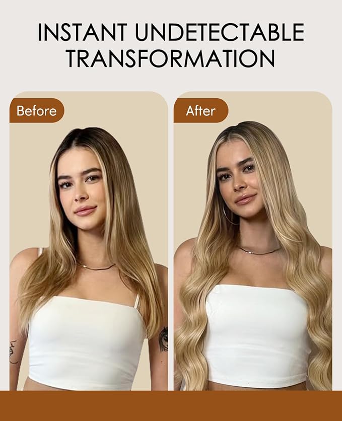 VINBAO 60g Injected Tape in Hair Extensions Human Hair Balayage Ash Brown to Caramel Blonde 20pcs Seamless Invisi Edge Hair Extensions Tape in Natural Look 22inch #10/16/16