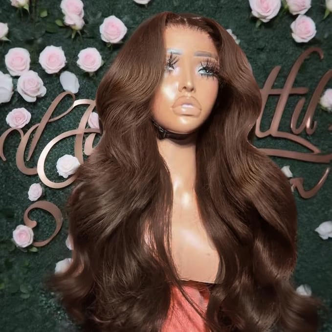 2X6 SKINLIKE HD Lace Closure Wigs Human Hair, Chocolate Brown Lace Front Wig, Body Wave Human Hair Wig Pre-Plucked Bleached Knots 250% Density HD Lace Closure Wigs 28 Inch
