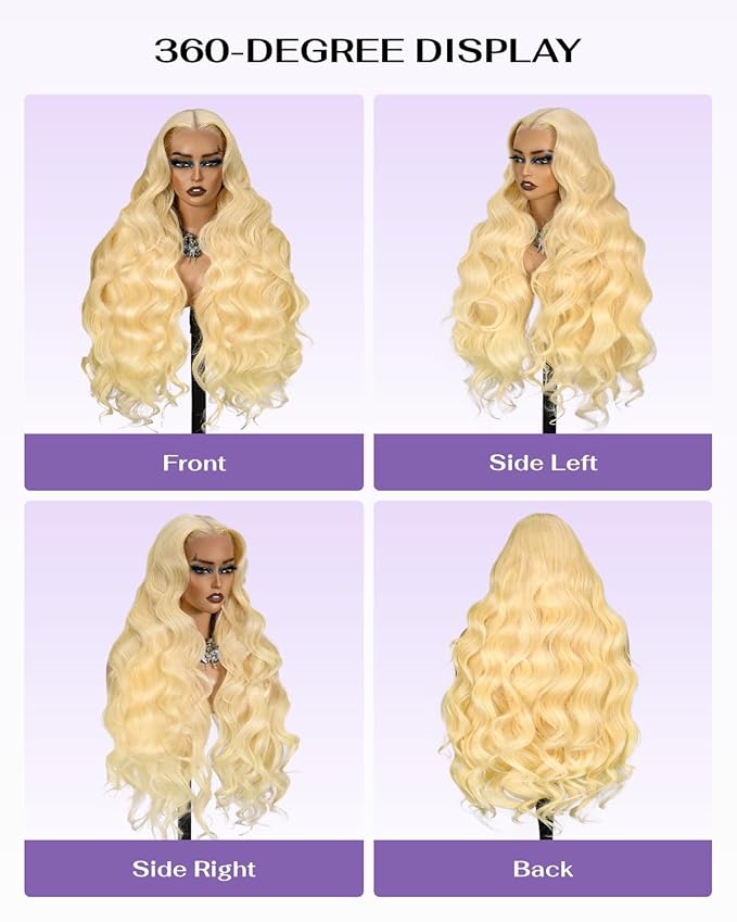 613 13x6 Lace Front Wig Human Hair 180 Density Body Wave Blonde Wig Human Hair 613 HD Lace Frontal Wigs 100% Real Human Hair No Synthetic Blend No Tangle No Shedding Triple Lifespan 3X 20 Inch