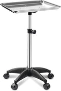 Rolling Salon Tray, Adjustable Salon Tray on Wheels, Premium Aluminum Tattoo Tray Cart for Spa Clinic, Silver