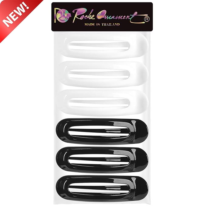 RC ROCHE 6 Pcs Flat Claw Hair Clips for Women Alligator French Barrette Long Thick Hair Duckbill Curved No Slip Grip Lay Flat Side Slide Firm Classic Styling, Large Black & White