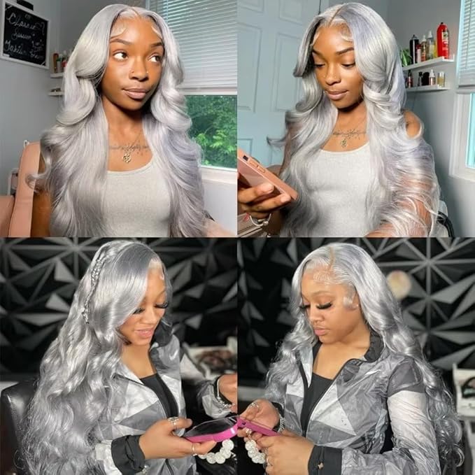 30 32 34 Inch Gray Bundles Human Hair Grey Body Wave Bundles Niegmeag Brazilian Virgin Remy Hair Extensions Double Weft Soft And Silky Silver Body Wave Bundle