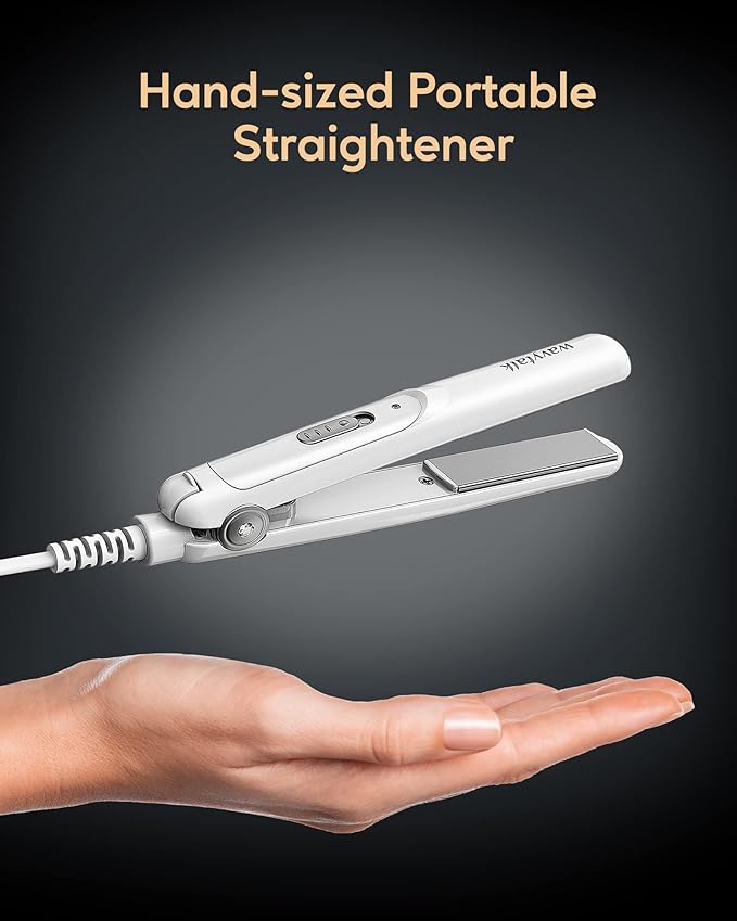 Wavytalk 0.7 Inch Ceramic Mini Hair Straightener - Small Flat Irons for Short Hair, Curls Bangs, Travel Friendly (White)