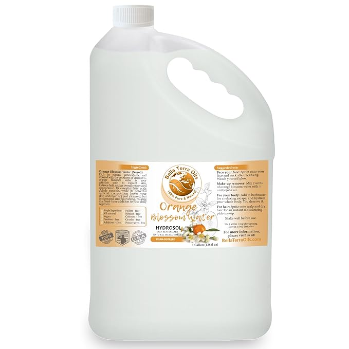 Bella Terra Oils Orange Blossom Water (Neroli Hydrosol) – 1gallon, Radiant Skin Refresher, Natural Aroma, Revitalize & Glow