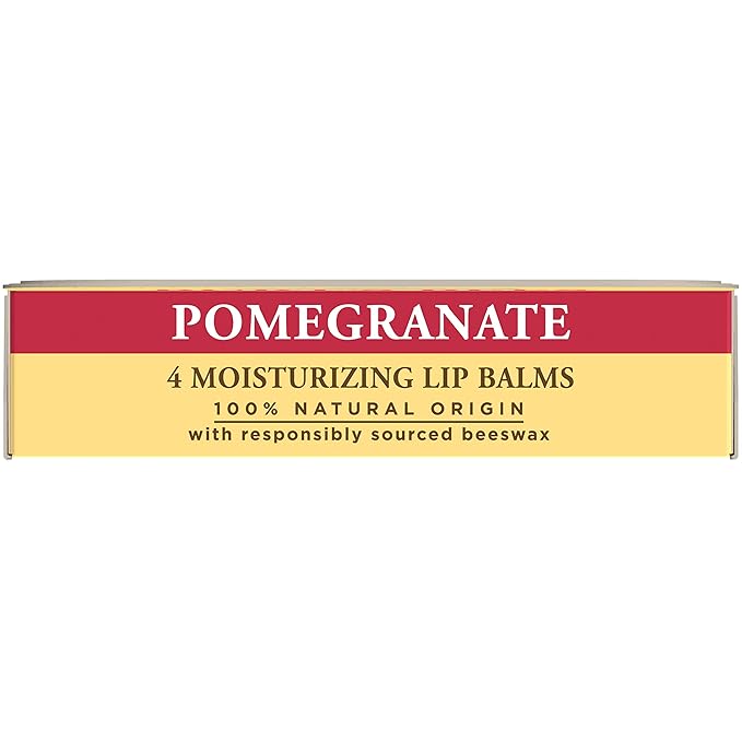 Burt's Bees Lip Balm - Pomegranate, Lip Moisturizer With Responsibly Sourced Beeswax, Tint-Free, Natural Origin Conditioning Lip Treatment, 4 Tubes, 0.15 oz.