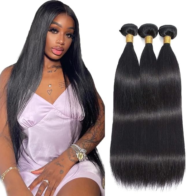Human Hair Bundles Natural Black Straight Bundles 18 20 22 Inch Brazilian Virgin Remy Hair Extensions Niegmeag Double Weft Color 1B Straight Bundle Hair Weave 300g