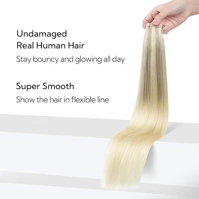 HOTBANANA Tape in Hair Extensions, 12 Inch 20pcs Ombre Ash Blonde to Golden Blonde and Platinum Blonde Tape in Hair Extensions Human Hair Tape Hair Extensions Straight Remy Tape in Extensions