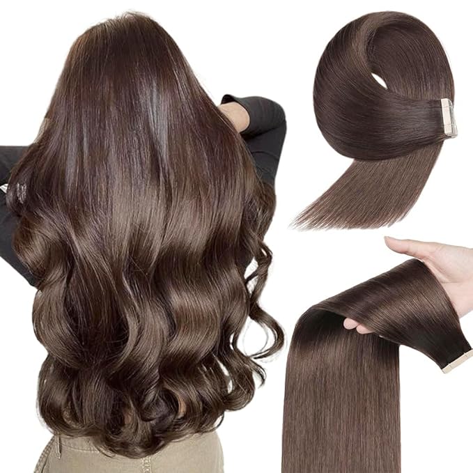 Tape in Hair Extensions Human Hair 20pcs Remy Hair Extensions 22 Inch Darkest Brown Straight Invisible Human Hair Tape in Extensions Double Sided Skin Weft Hair (2#,22 Inch)