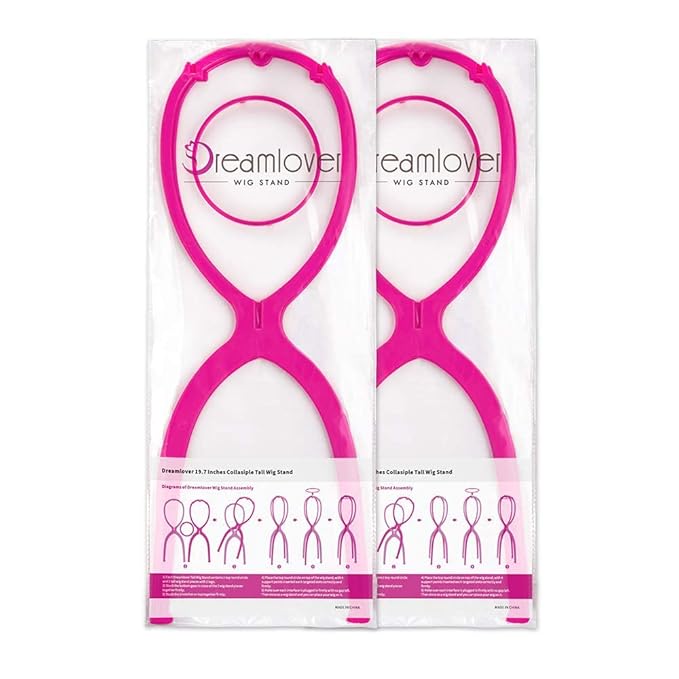 Dreamlover Portable Tall Stands for All Wigs, Collapsible Wig Dryer for Travel, Hot Pink, 2 Packs