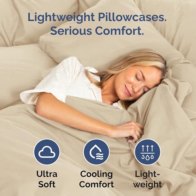 Queen Pillow Cases - 2 Pack - Super Soft Pillowcase Covers - Envelope Enclosure - Hotel Quality Pillow Protectors - Wrinkle Free, Fade, Shrink & Stain Resistant - Machine Washable - 20" x 30" (Cream)