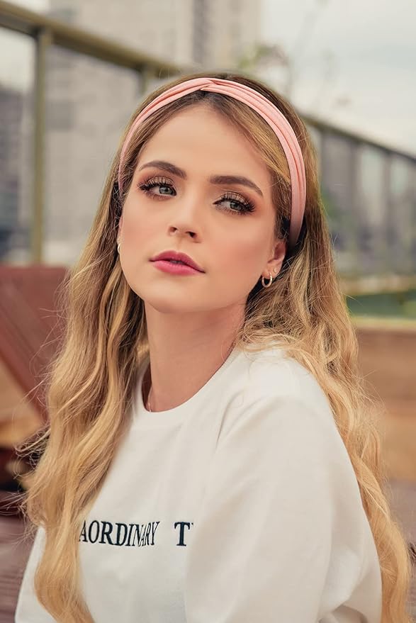 Tobeffect Headbands for Women Non Slip Boho Turban Elastic Head Wrap, Women Twist Knot Head Band Fashion Hair Accessories, Solid Color 8 Pack