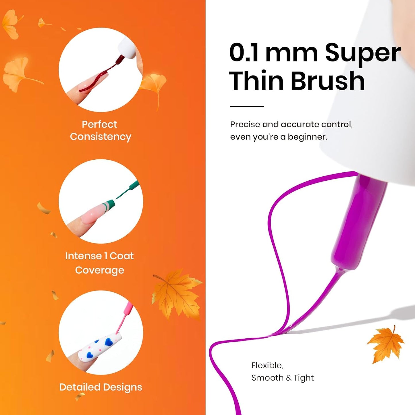 Beetles French Tip Gel Liner Nail Polish Set- 20 Colors Nail Art Polish Brown Glitter Pink Blue White Red Purple Swirl Gel Nails Polish Nails Art Painted Build in Thin Brush Manicure Gifts for Women