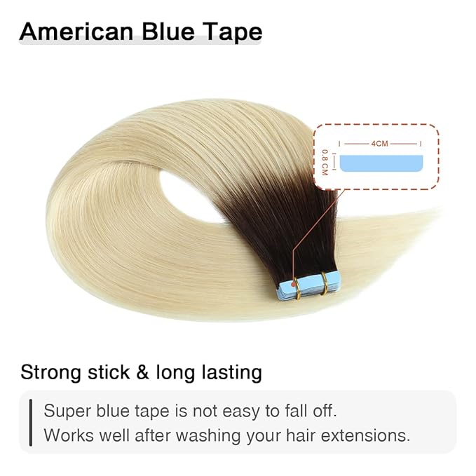SUYYA Tape in Hair Extensions Human Hair Ombre Darkest Brown to Platinum Blonde 16 Inch 40g/pack 20pcs Straight Seamless Skin Weft Tape in Real Human Hair Extensions(16inch #T2/60)