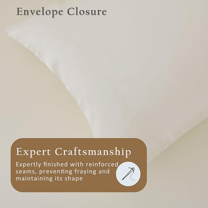 TOSMO Luxury Pillow Case Set of 2 - Cooling Viscose Derived from Bamboo - Oeko-TEX, Breathabl Silky Soft Pillow Cases with Envelope Closure (Queen / 20x30, Beige)