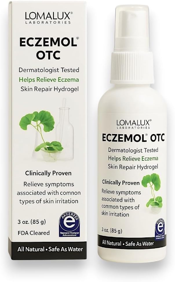 Loma Lux New Eczemol OTC Spray Natural & No Sting Hypochlorous for Eczema, Wounds, Burns, Cuts, Radiation Dermatitis, Skin Irritation, Sunburn, Itchy Skin, for Kids & Adults (8 Fl Oz.)