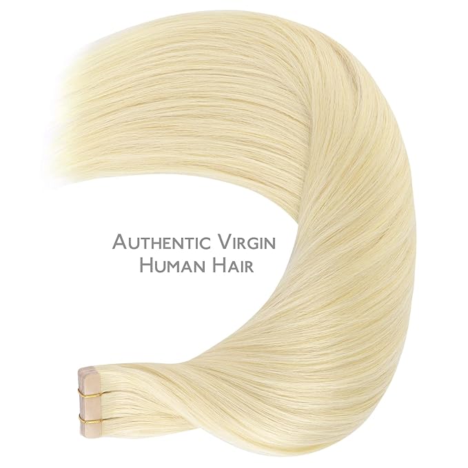 WENNALIFE Tape in Hair Extensions Human Hair, 20pcs 50g 20 inch Bleach Blonde Remy Hair Extensions Straight Human Hair Tape in Extensions Skin Weft Tape Extensions Human Hair