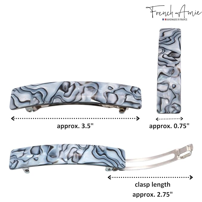 French Amie Oblong Handmade 3.5" Celluloid Automatic Hair Clip Barrette French Hair Clip for Girls Strong Hold Hair Clips for Women No Slip Durable Paris Hair Accessories, Made in France (Grey Magma)