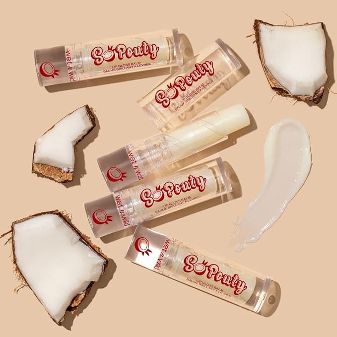 wet n wild Perfect Pout So Pouty Shine Tinted Lip Balm Coconut Flavored, Hyaluronic Acid, Vegan Collagen, Moisturizing For Dry Lip Care, Clear (Pack of 2)