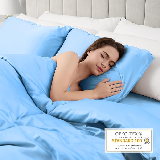Lirex Satin Pillowcase for Hair and Skin, Super Soft and Cooling Similar to Silk, 2 Pack Standard Size 20"X 26" Pillow Cases with Envelope Closure, Gifts for Women Men, Light Blue