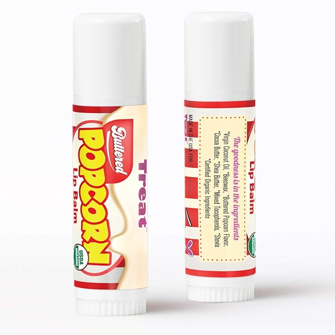 TREAT Jumbo Lip Balm, Organic & Cruelty Free (.50 OZ) (BUTTERED POPCORN BALM)