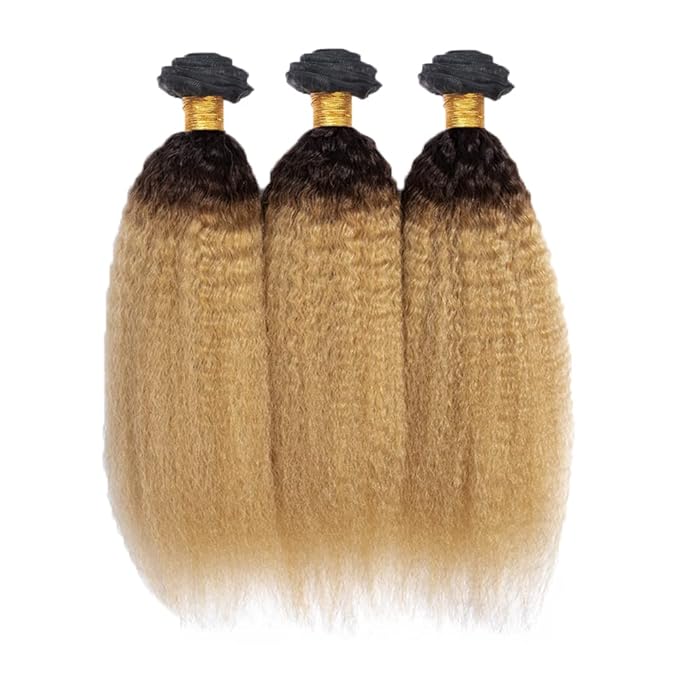 28 30 32 Inch 1B27 Human Hair Bundles Ombre Kinky Straight Bundles 2 Tone Black and Blonde Bundle Brazilian 8A Virgin Remy Hair Extensions Double Weft Hair Weave
