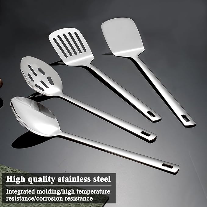 Homquen Stainless Steel Kitchen Utensils Set 4pcs, Cooking Utensils Set, Kitchen Tools Spatulas Set, Cooking Spoons, Home Essentials Kitchen Gadgets Accessories