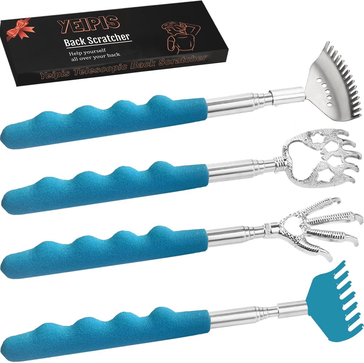 4-Piece Extendable Back Scratcher Set with Rubber Handles