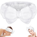 Shintop Skincare Headband, Soft Spa Headband Makeup Headwear with Cute Bow Elastic Hairband for Washing Face Facial Mask Showers（White）