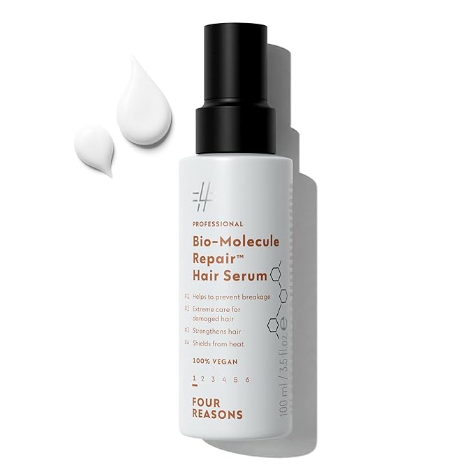 FOUR REASONS Bio-Molecule Repair Hydrating Serum – Bond Repair & Anti-Frizz Serum for Frizzy, Dry, or Damaged Hair – Lightweight Hair Oil with Heat Protectant – Vegan & Cruelty Free, 3.4 Fl Oz