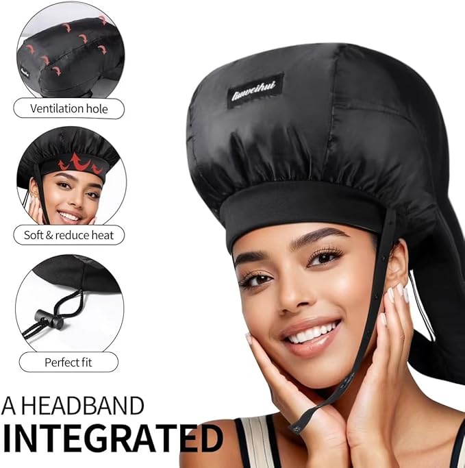 Hooded Hair Dryer， Ideal Hair Diffuser for Curly Hair， Your Ultimate Solution - Spacious Capacity Blow Dryer Cap for Rapid Styling of Curls（Size Medium）