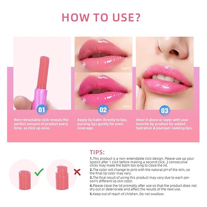 MAEPEOR Tinted Lip Balm 6 Colors Moisturizing Lip Balm Hydrating Changing Lip Gloss for Lip Care and Dry Lip (01 Rose)