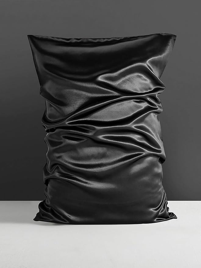 Mulberry Silk Pillowcase for Hair and Skin, SGMSILK 22 Momme Natural Silk Pillow Cases with Zipper, 6A Soft and Smooth Single Sided Pure Silk Pillow Cover (Black, King 20"x36")