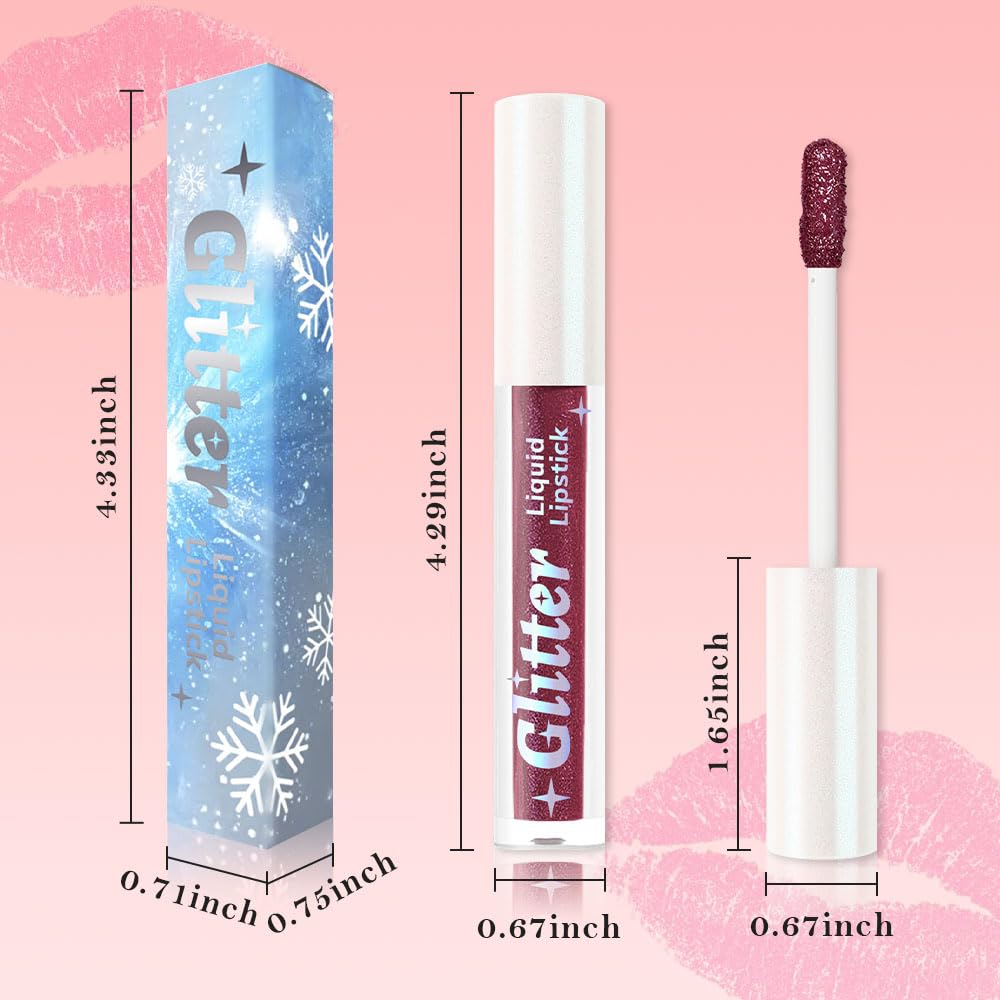 Plum Metallic Lipstick for Women,Lightweight Glitter Sparkling Liquid Lipsticks,Shimmer Lip Gloss Stain Long Lasting Waterproof Smudge Proof Non-Drying 24 Hour Full Coverage Lip Makeup,Vegan