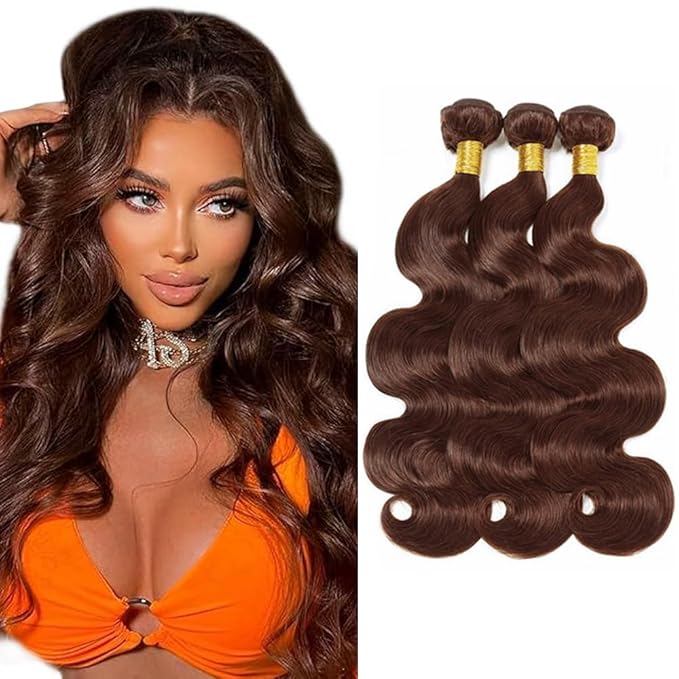 28 30 32 Inch Brown Bundles Human Hair Color 4 Body Wave Bundles Niegmeag Virgin Soft and Silky Remy Hair Extensions Double Weft Chocolate Brown Body Wave Bundle Hair Weave 150g