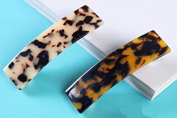 2PCS Hair Barrettes Tortoise Shell French Design Celluloid Rectangle Hair Clips for Women