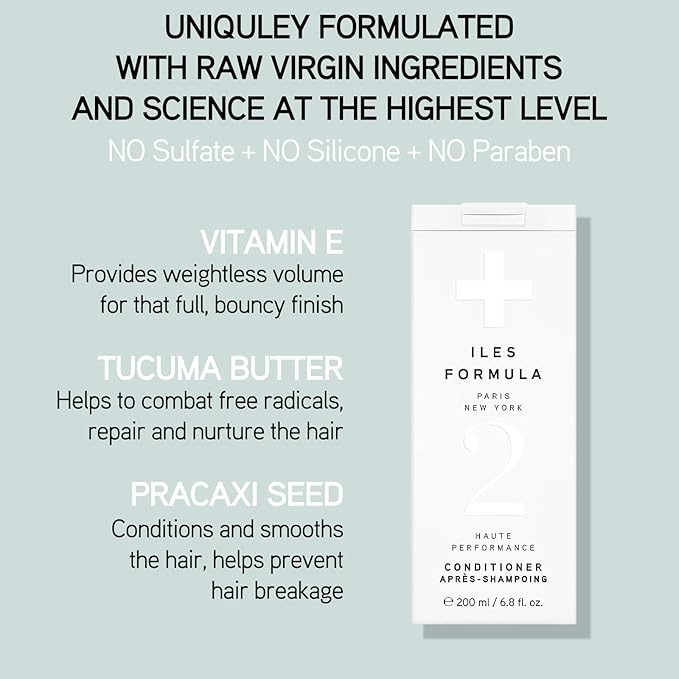 ILES FORMULA Haute Performance Shampoo + Conditioner + 100% Silk Hair Tie Set – Deep Cleanse, Detangle & Repair Damaged Hair – Color Safe, Sulfate-Free, for All Hair Types & Extensions (200 ml Each)