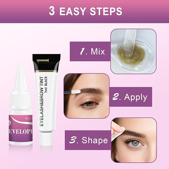 Eyelash & Eyebrow Color Kit, Professional Instant Lash & Brow Color Kit, Easy to Use with Natural Results, DIY Hair Coloring Eye Brow & Eye Lash Set for Beginner Salon Beauty 7ml (Black)