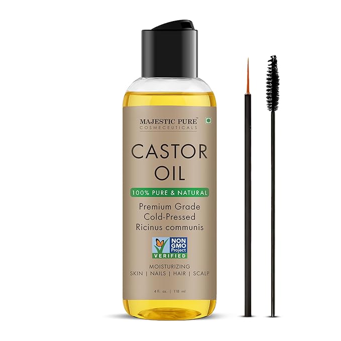 Majestic Pure Castor Oil - 100% Pure & Natural - Premium Grade, Cold Pressed, Hexane Free - Hair, Eyelashes, Eyebrows, Nails - Moisturizing & Nourishing - 4 Fl Oz