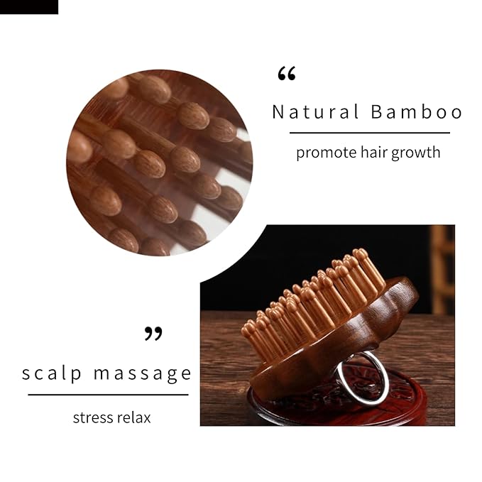 54teeth Bamboo Wood Hair Brush and Scalp Massage Comb - Fine Comb for Hair Growth