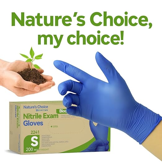 Jointown Biodegradable Nitrile Exam Gloves, Disposable Medical Surgical Gloves, Violet Blue Nitrile Glove, Latex Free, Food Safe, 1000 Count, Medium