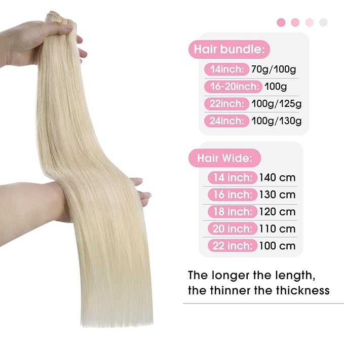 YoungSee 22inch Weft Hair Extensions Human Hair Platinum Blonde Sew in Hair Extensions Blonde Long Hair Extension Sew in One Bundle for DIY 100g