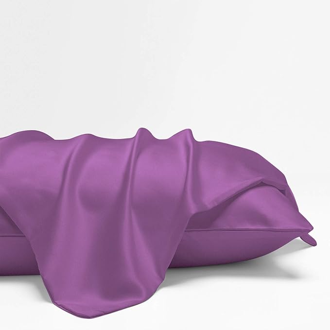 NTBAY Zippered Satin Pillow Cases for Hair and Skin, Luxury Queen Hidden Zipper Pillowcases Set of 2, 20x30 Inches, Purple